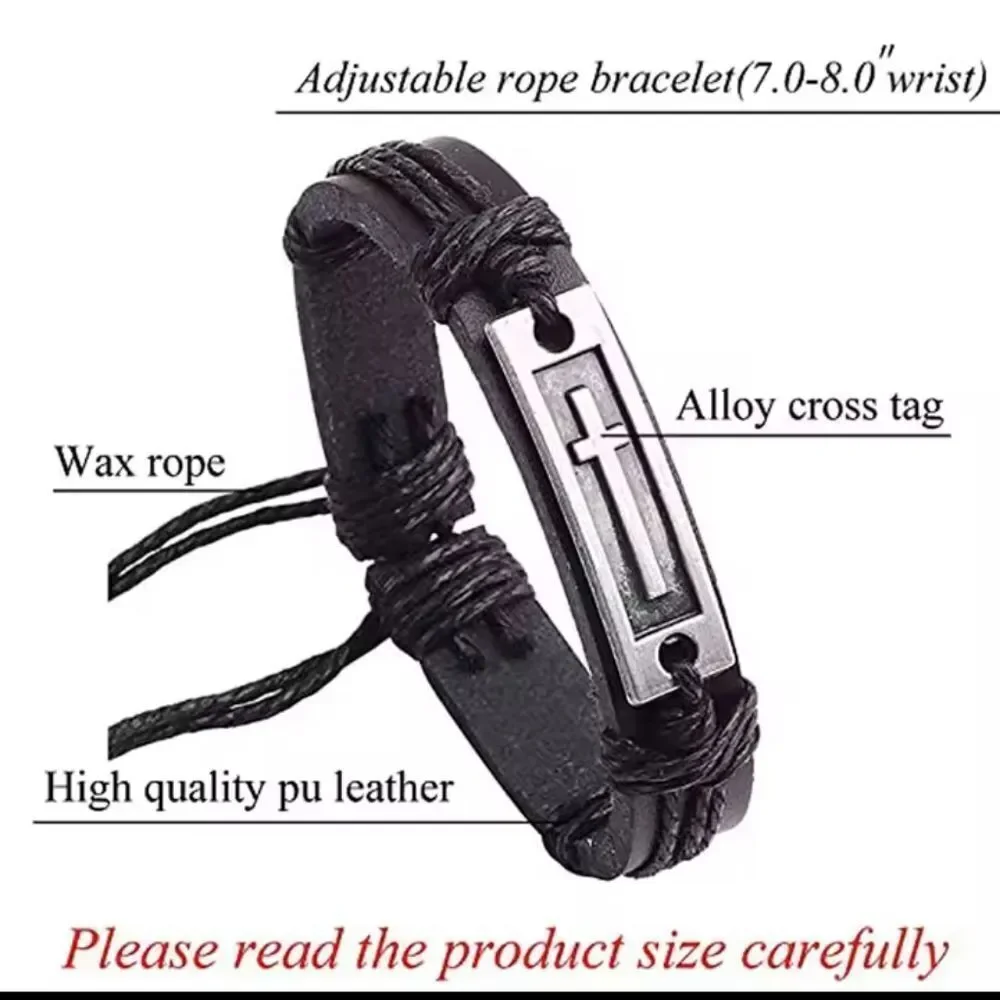 Men's bracelet leather cross new e82‎